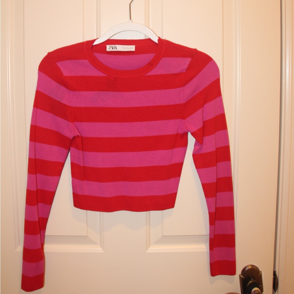 ZARA pink and red stripe long sleeve top - Medium